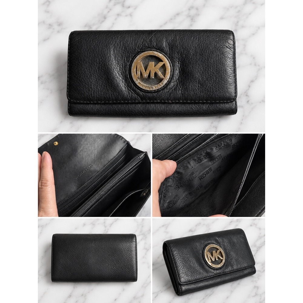 Michael Kors Wallet Women's Size OS Black Good Fulton Flap Pebbled Leather